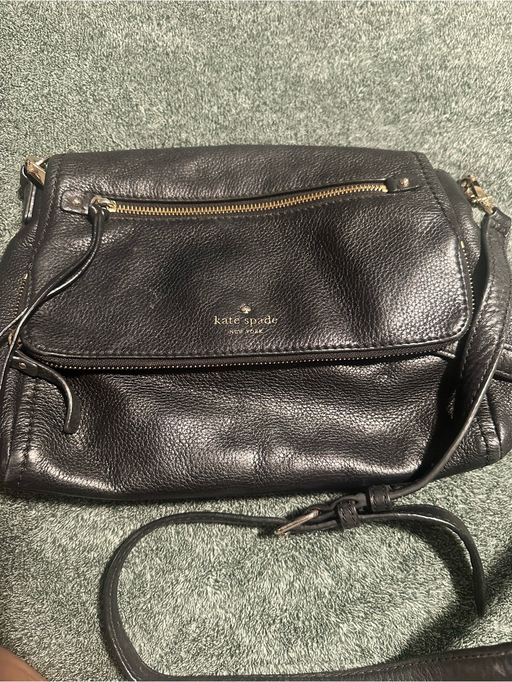 kate spade Black Pebbled Leather Shoulder Bag with Gold Hardware